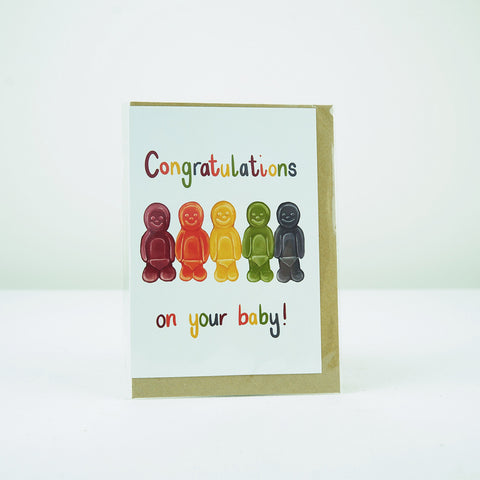 Katie Tinkler Jelly baby themed new baby card