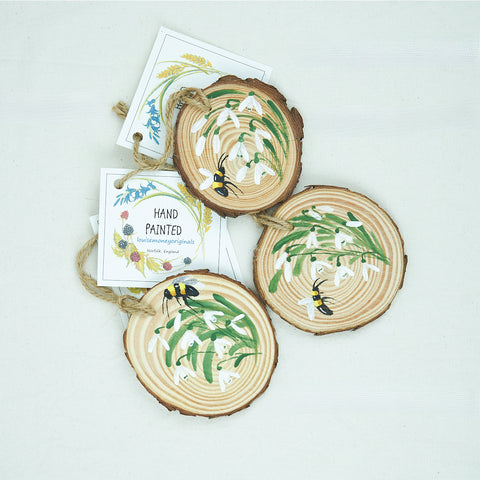 Louise Money Walsingham Snowdrop Decorative Hand Painted Log Slice