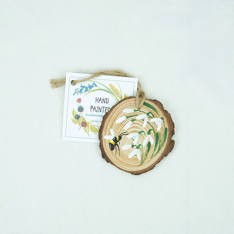 Louise Money Walsingham Snowdrop Decorative Hand Painted Log Slice